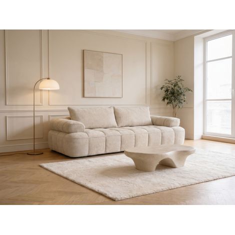 Canapé droit 3 places en tissu beige avec accoudoirs larges – MIMO (1/5)