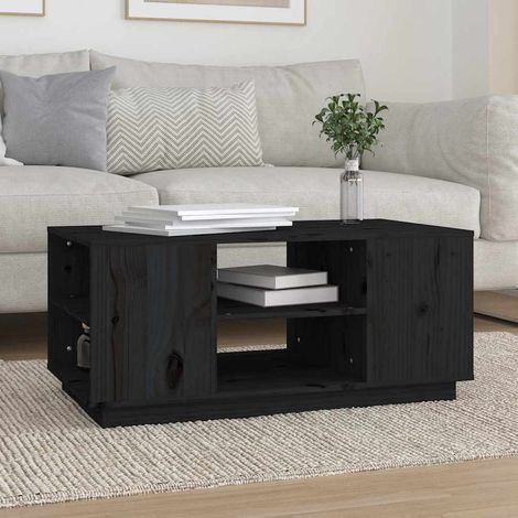 vidaXL Mesa de centro de madera maciza de pino negro 90x49x40,5 cm (1/5)