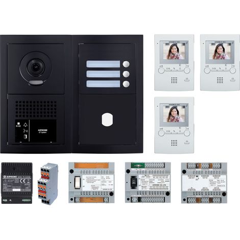 Pack GT vidéo 3 BP programmé avec platine façade noire satin 200455 - AIPHONE GTBV3EB