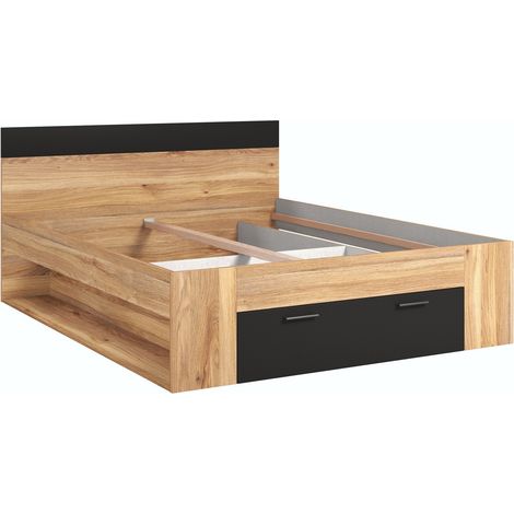 Cama Melvele 108, Roble + Negro, Doble, 160x200, Aglomerado laminado, 166x205x90cm (1/5)
