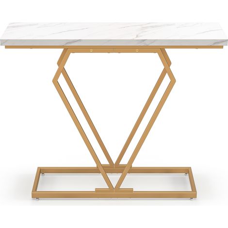 Console blanche avec plateau effet marbre, cadre diamant, pieds réglables et kit anti-basculement pour entrée, salon et couloir (1/5)