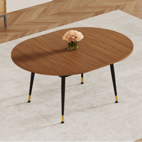 Tisch ovale aus MDF und Metall, ausziehbar, 6-10 Personen, Schwarz/Nussbaum (1/5)