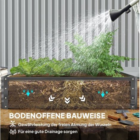 Bac à plantes en acier galvanisé gris clair 120 x 120 x 30 cm pour jardin, terrasse et balcon (1/5)