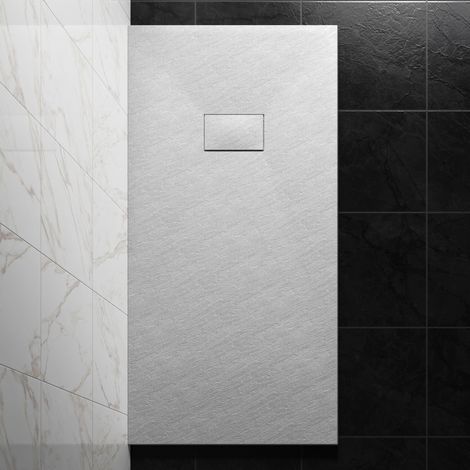 NRG 1500 x 700mm SMC White Rectangle Slate Effect Bathroom Shower Tray
