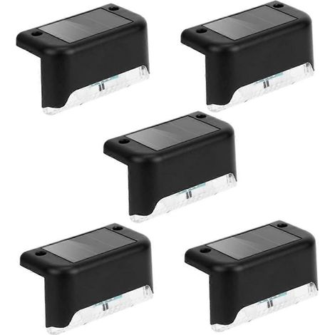 Lot de 5 lampes solaires LED étanches pour terrasse, allées de jardin et cour, fixation murale, noir, gain de place, pour entrée, clôture, extérieur, installation facile (1/5)