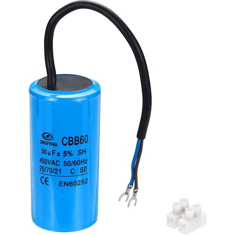 CBB60 Condensateur 50uF Condensateur de Démarrage, AC 450V 2 Fils 50/60Hz Cylindre 102x50mm pour Moteur de Compresseur d'Air, Lave-Linge, Réfrigérateur (1/5)