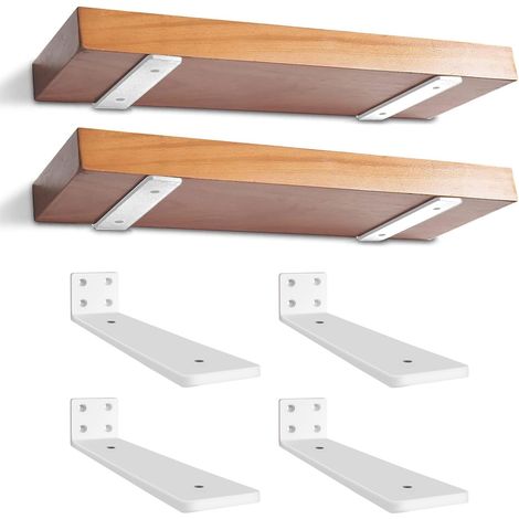 Lot de 4 Supports D'étagère Flottants de 25 cm, Supports D'étagère Robustes, Supports d'étagère Industriels avec Vis pour Bibliothèque Salon Chambre (Blanc) (1/5)