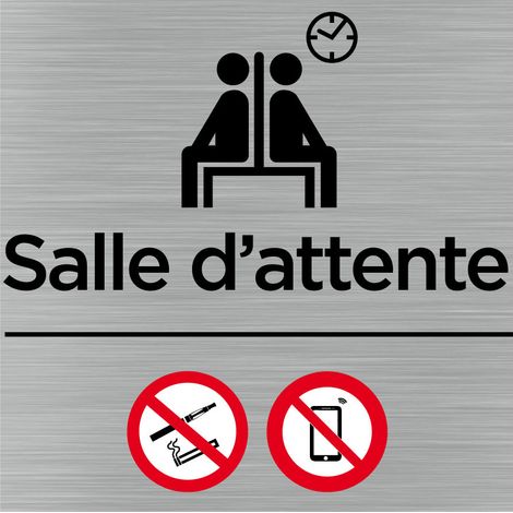 Pictogramme Salle d'attente, interdit de fumer et de téléphoner (Q1065).- Plaque aluminium brossé -