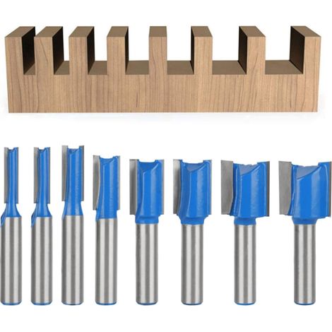 8-teiliges Fräser-Set mit 8 mm Schaft und doppelter Nut, gerade, für Holzbearbeitungswerkzeuge, 5 mm, 6 mm, 8 mm, 10 mm, 12 mm, 14 mm, 18 mm, 20 mm