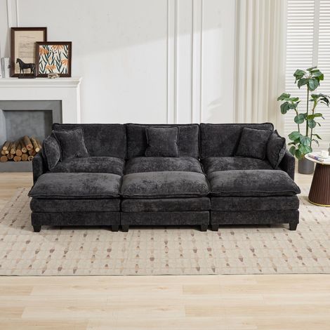Canapé nuage 3 places (ottoman non inclus), canapé sectionnel moderne pour salon, chambre et appartement, coussin d’assise rembourré double couche confortable, tissu chenille respirant, noir, DEFO5013 (1/5)