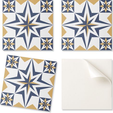 Baldosas de vinilo autoadhesivas con dise帽o geom茅trico de estrellas en cuadrados, 4x50x50 cm.