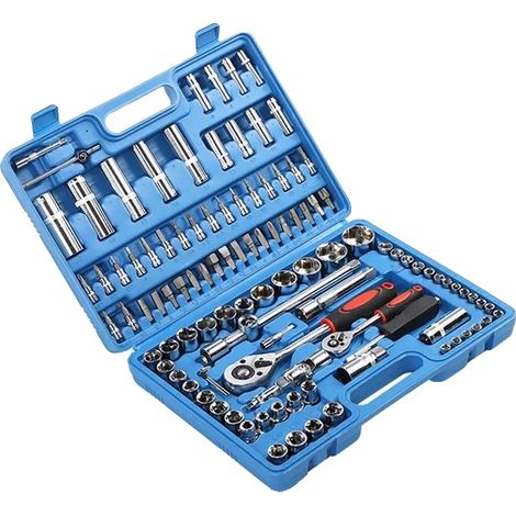 Jeu de clés à cliquet, 108 pièces, acier inoxydable, dimensions de la boîte de rangement 38x27,5x8 cm, embouts de tournevis inclus 18, tailles de douilles de 6 mm à 22 mm (1/5)