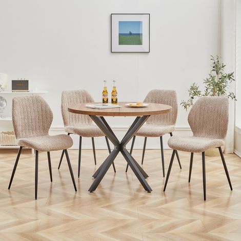 Wokaka Ensemble table et chaises de salle à manger - style vintage - Table ronde MDF couleur chêne - avec 4 Chaises en lin (marron) (1/5)