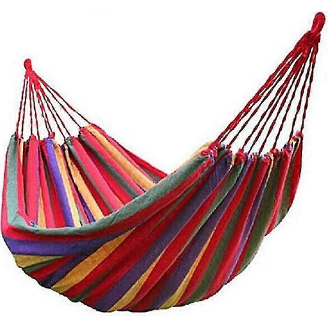 Hamac portable en toile de parachute, coton respirant, hamac de jardin, hamac de voyage portable pour le camping, charge maximale 150 kg, multicolore (1 personne, rouge) (1/3)