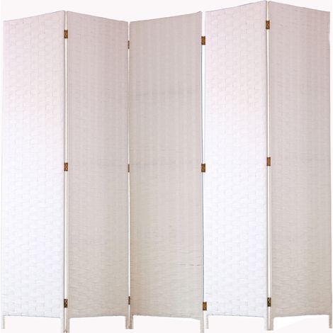 Pegane – Paravent 5 pans tressé en fibres naturelles – Coloris blanc – Dimensions H180 x L225 cm – Pour espaces intérieurs et extérieurs