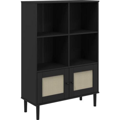 vidaXL Credenza SENJA Aspetto Rattan Nero 90x35x130 cm Legno Pino (1/5)