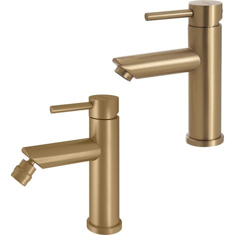 Set miscelatori lavabo e bidet in acciaio inox oro opaco Garda di Gedy (1/5)
