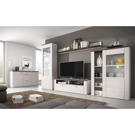 Set di 5 mobili da soggiorno collezione SANTIAGO. Colori bianco effetto legno e rovere. (1/5)