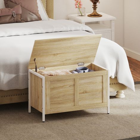 Cassettiera da camera da letto da 95 litri con coperchio, panca contenitore con cerniera di sicurezza, 80x40x50 cm, rovere