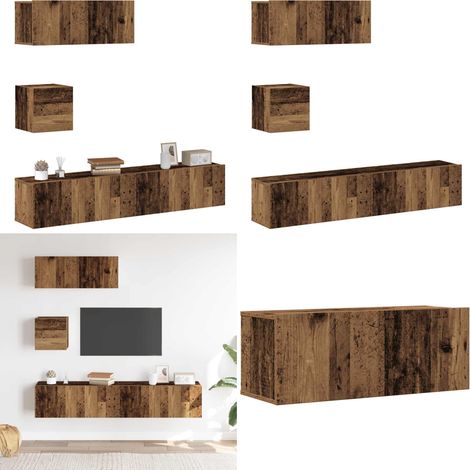 vidaXL Ensemble de meuble TV mural 4 pcs vieux bois bois d'ingénierie (1/5)