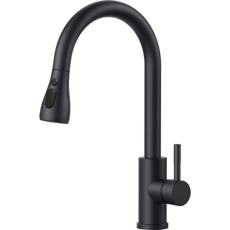 Robinet Cuisine Noir, Mitigeur Cuisine Douchette, Pivotant à 360° d'Évier à Arc Élevé Pulvérisateur Escamotable 2 Modes (1/5)