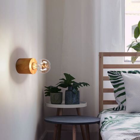 Wandlampe Landhausstil Holzleuchte Wandleuchte Holzlampe Wohnzimmer in runder Form, ohne Lampenschirm, 1x E27, DxH 10x10 cm