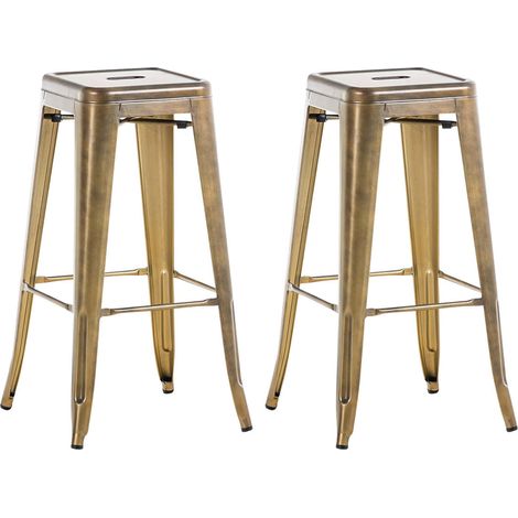 Set di 2 sgabelli da bar in metallo in stile industriale con poggiapiedi vintage in oro antico TDB10598