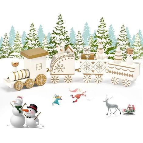 Mini Train de Noël en Bois Ornement - Kit de Décoration De Table De Noël En Forme De Train de Noël Pour Enfants - Blanc (1/4)