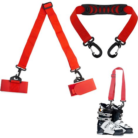 Sac de transport pour ski et snowboard avec sangle ajustable, 1 sangle de planche rouge 1 sangle de chaussure, pour équipements de ski, matériel de montagne, transport facile, taille ajustable. (1/5)