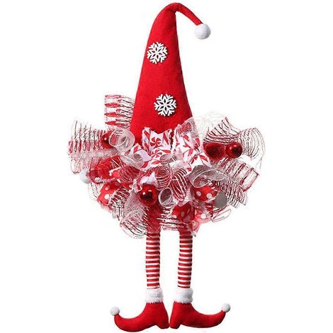 Couronne de Noël élégante avec poupée artificielle à longues jambes, décoration de porte pour les fêtes (1/4)