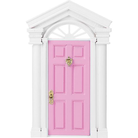 Maison de poupée miniature à l'échelle 1:12, petite porte féerique en bois de bouleau avec accessoires, rose (1/5)