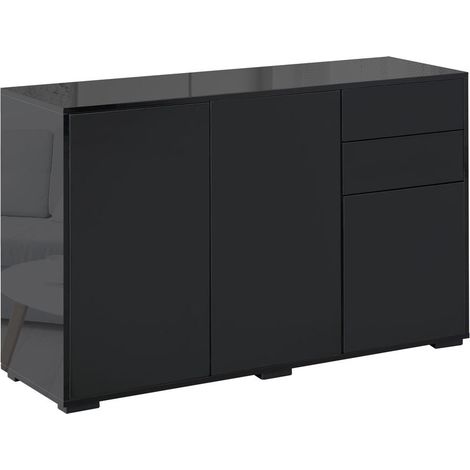 Salon, chambre ou bureau : rangement pratique avec ce buffet noir à 2 tiroirs, 3 portes et étagère réglable (1/5)