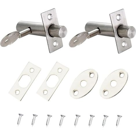 Verrou de sécurité pour porte, lot de 2 verrous de sécurité en acier inoxydable, verrou à mortaise, verrou antivol à bouton rotatif
