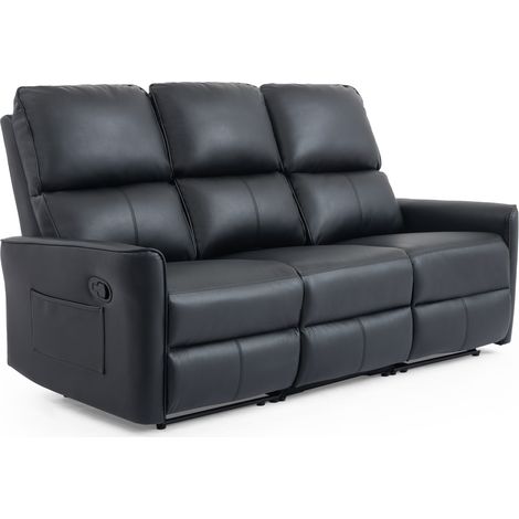 MADRID 3 SEATER MANUAL RECLINER AIR LEATHER SOFA BLACK (1/5)