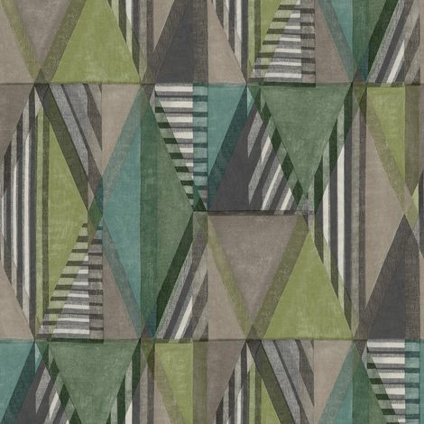 Geometric Retro Wallpaper Grandeco Grey Teal Green Textured Vinyl