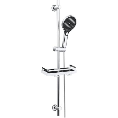 Colonne de Douche en Acier inoxydable avec Douchette à Main 3 Jets, Ensemble Barre de douche et Support de Pommeau de Douche et Tuyau pour Salle de Bain, Étagère Douche, 100cm Chromé (1/5)