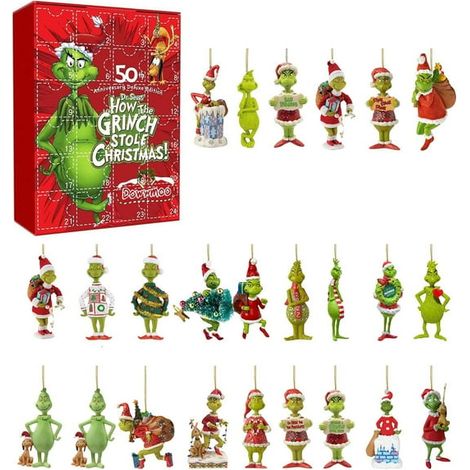 Calendrier de l'Avent Grinch 2024 avec 24 figurines miniatures Grinch, décorations de sapin de Noël, ornements surprise en boîte mystère, cadeaux de Noël parfaits pour enfants garçons filles (1/5)