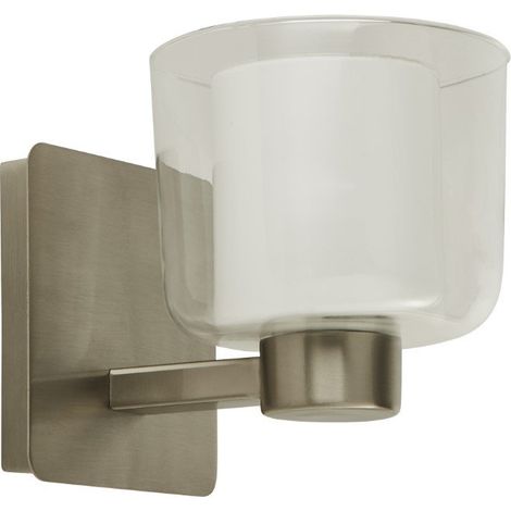 Searchlight Applique murale à 1 lumière pour salle de bains, nickel satiné, verre transparent et intérieur blanc Ip44 (1/3)