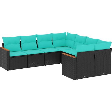 Maison Exclusive - Salon de jardin 8 pcs avec coussins noir résine tressée (1/5)