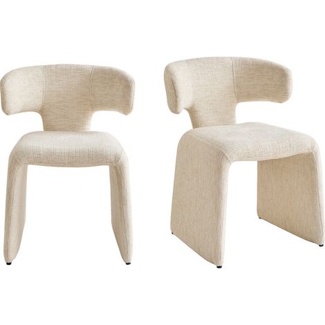 Wokaka Juego de 2 sillas en lino – Cojín grueso – Para comedor y salón – Altura del asiento 48 cm – Desmontables – Beige (1/5)