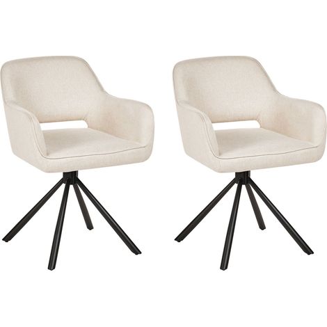 Set of 2 Dining Chairs Swivel LOURES Light Beige (1/5)