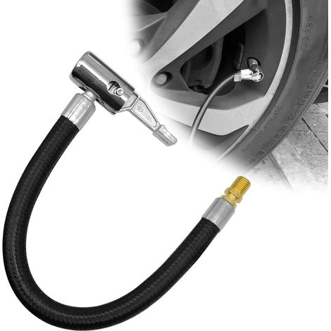 Pompe à air pour voiture - 232 mm - Adaptateur de valve - Adaptateur pour tuyau d'air de pneu de voiture - Tuyau en caoutchouc - Adaptateur de tuyau pour pompe à pneus - Pour vélo, voiture, moto, pneu (1/5)