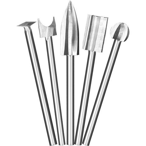 Lot de 5 fraises à bois compatibles avec outil rotatif Dremel - Lot de 5 couteaux de sculpture sur bois - Avec tige de 1/8" - Pour bricolage. sculpture. gravure. microcarving (1/5)