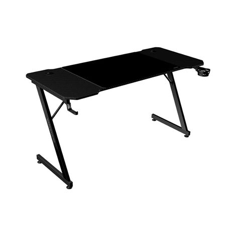 MGD-X140, Mesa Gaming Ergonómica, Superficie en Fibra de Carbono, Estructura Metálica, Alfombrilla XXL, Soporte Auriculares y Bebida, Gestión Cableado