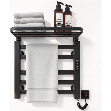 Sèche-Serviette Électrique 500 x 500 mm pour Salle de Bain – Radiateur Sèche-Serviette en Fibre de Carbone – Température Réglable 30-70°C – Protection IPX5 – Fixation Murale (1/5)
