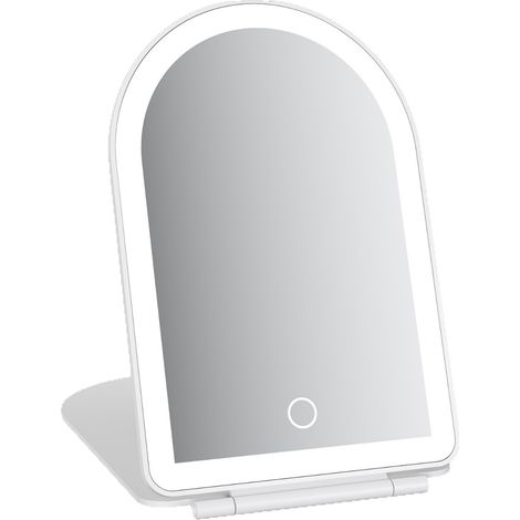 Miroir Maquillage Lumineux Portable avec Grossissant 10X, Réglable - Éclairage 3 Couleurs, USB Rechargeable pour Voyage et Chambre, Blanc (1/5)
