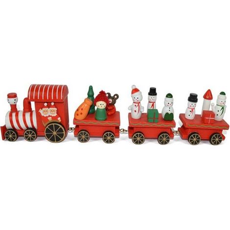 Trenino natalizio in legno treno con 4 vagoni babbo natale rosso decorazioni per addobbi natalizie cm 3248 (1/5)