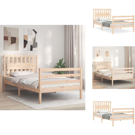 Massivholzbett mit Kopfteil 100x200 cm - Holzbett - Kiefernholzbett - Doppelbett - Lattenrost - Massives Holzbett (1/5)