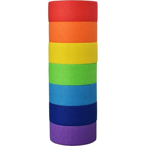 Ruban adhésif de masquage texturé 7 rouleaux de 5 m, couleurs arc-en-ciel pour étiquetage, bricolage et école (1/3)