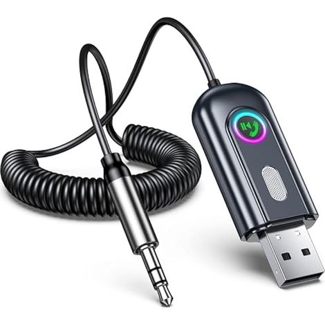 Adaptateur Bluetooth Voiture 5.3, Récepteur Bluetooth avec Prise 3.5mm, Adaptateur Aux Bluetooth pour Voiture, [Brancher et Utiliser] Adaptateur Audio USB Hi-Fi, Mains-Libres et Chaîne Stéréo/Enceinte (1/5)